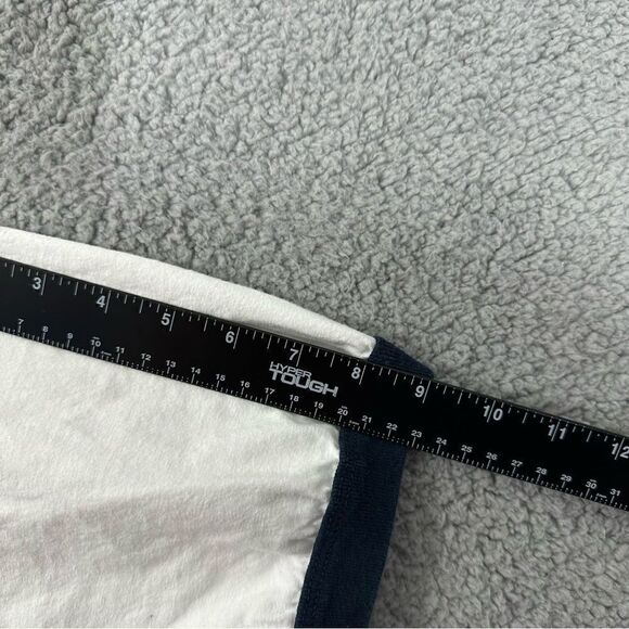 VTG 90s Martell Cognac Wrap Print XL Rise Above White Navy Ringer Tee - Picture 11 of 12